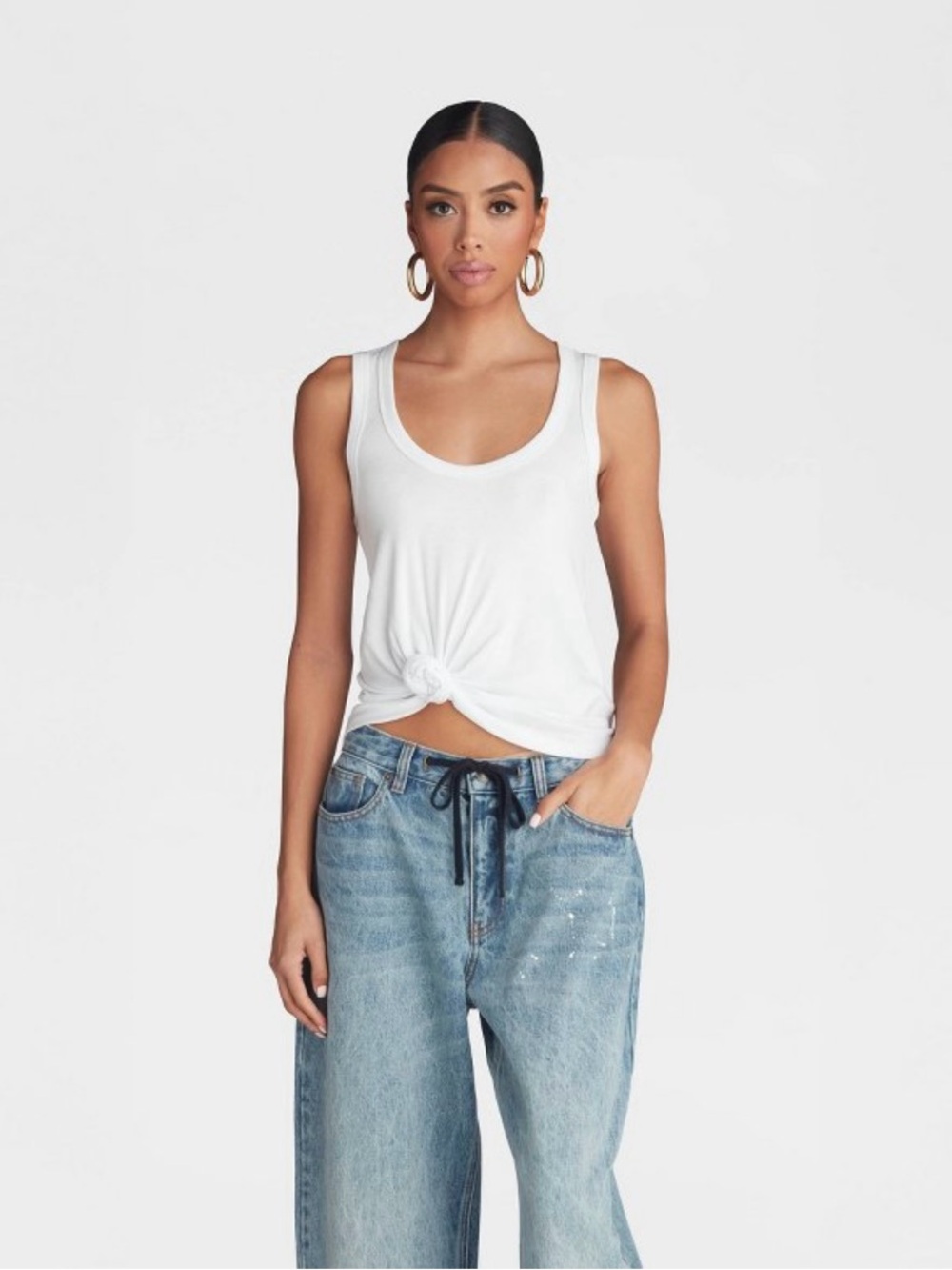 KBB by KAHLANA Women's Slim Fit 'The Knotted Tank Top' - White M